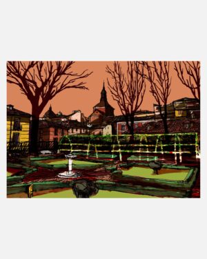 Atardecer de invierno en el jardín del Príncipe de Anglona – Print A3 de Mario Jodra. Impresión HP Indigo en papel offset blanco de 300 g. Edición artística de calidad. Venta directa del artista.