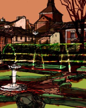 Atardecer de invierno en el jardín del Príncipe de Anglona – Print A3 de Mario Jodra. Impresión HP Indigo en papel offset blanco de 300 g. Edición artística de calidad. Venta directa del artista.