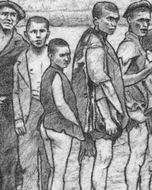 Golfos y maleantes en el Campamento de Desinfección – Print A3 de Mario Jodra. Impresión HP Indigo en papel offset blanco de 300 g. Edición artística de calidad. Venta directa del artista.