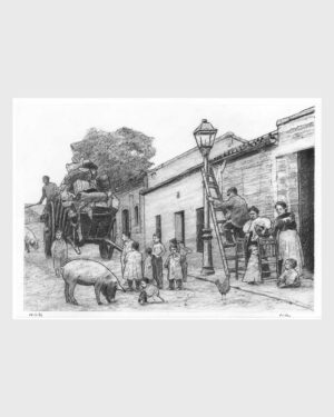Arte original de Madrid: dibujo a carboncillo — Barrio de la Prospéridad, de Mario Jodra, perteneciente a la serie Viejo Madrid. Obra fechada y firmada a mano.