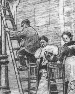 Arte original de Madrid: dibujo a carboncillo — Barrio de la Prospéridad, de Mario Jodra, perteneciente a la serie Viejo Madrid. Obra fechada y firmada a mano.