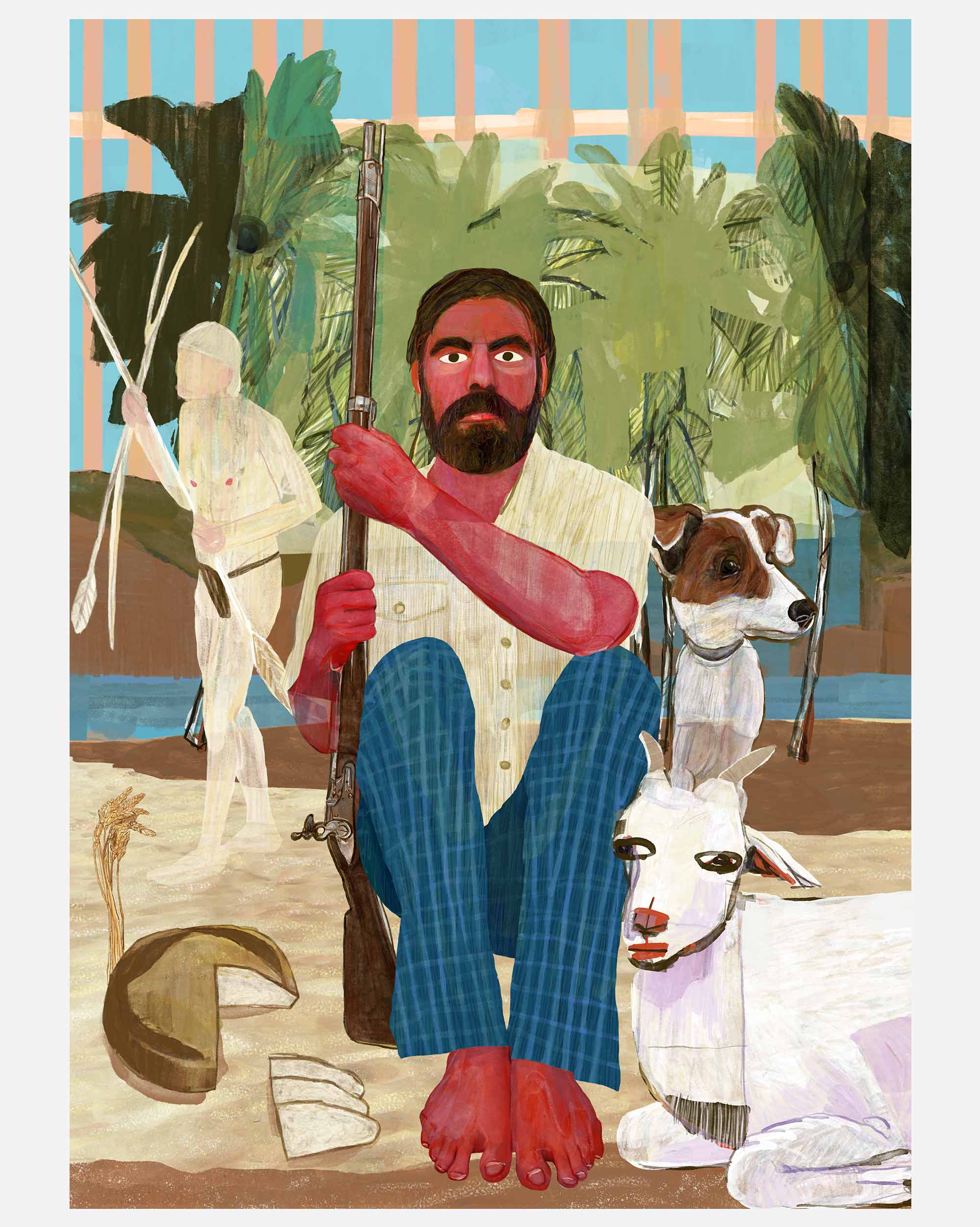 Robinson Crusoe – Art print A3 reproduction by Mario Jodra, printed on 300g white offset paper with HP Indigo. Buy directly from the artist.