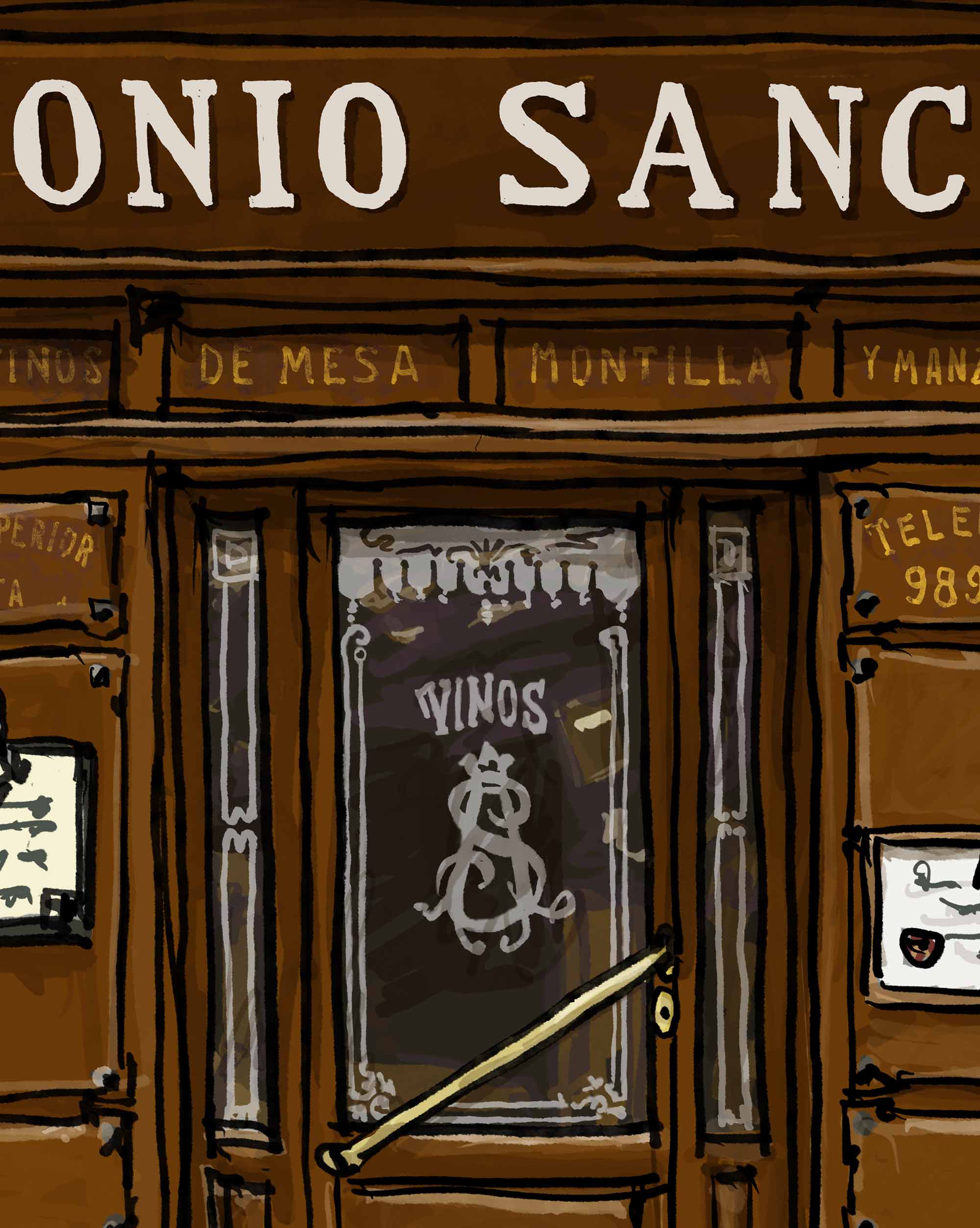 Taberna Antonio Sánchez – A3 art print by Mario Jodra, printed on 300g white offset paper with HP Indigo. Buy directly from the artist.