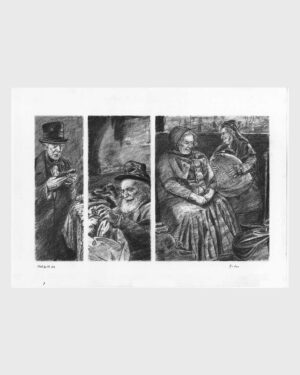 A Christmas Carol by Dickens: Charcoal drawing — The Plundering of Ebenezer Scrooge by Mario Jodra, from the illustrated edition of Edelvives. Dated and signed by hand.