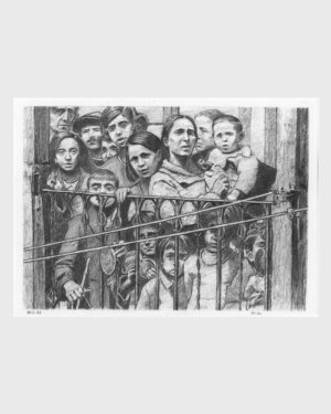 Madrid original art: Charcoal drawing. Neighbors in a corrala by Mario Jodra, from the Viejo Madrid series. Signed, with Certificate of Authenticity.